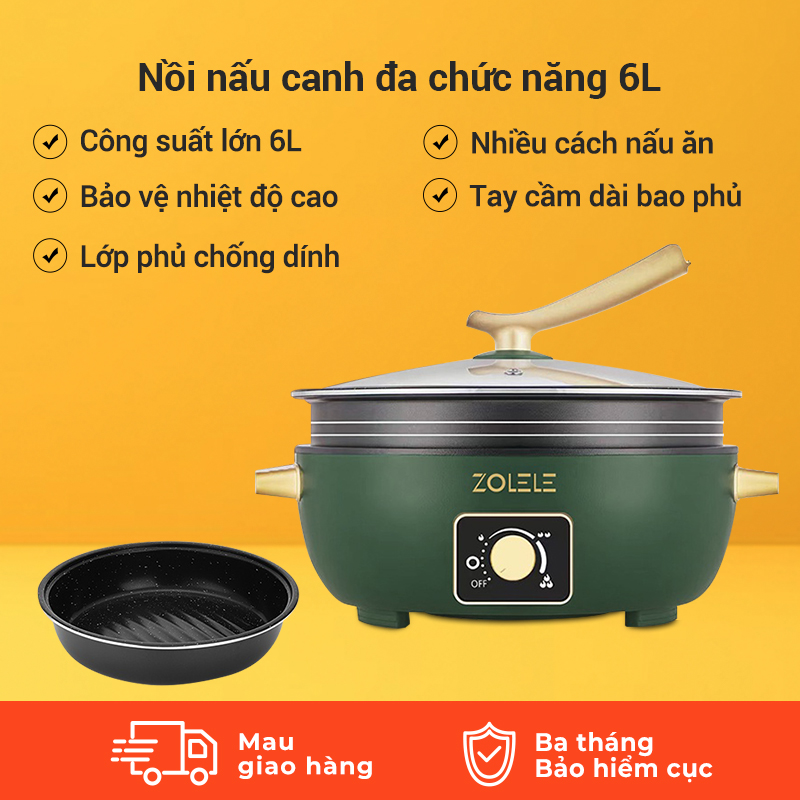 Nồi lẩu điện đa năng zolele ZC300 dung tích 6L- Hàng chính hãng