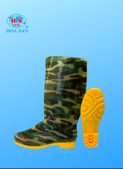 Ủng lao động màu xanh đế vàng cứng Hoa San U016