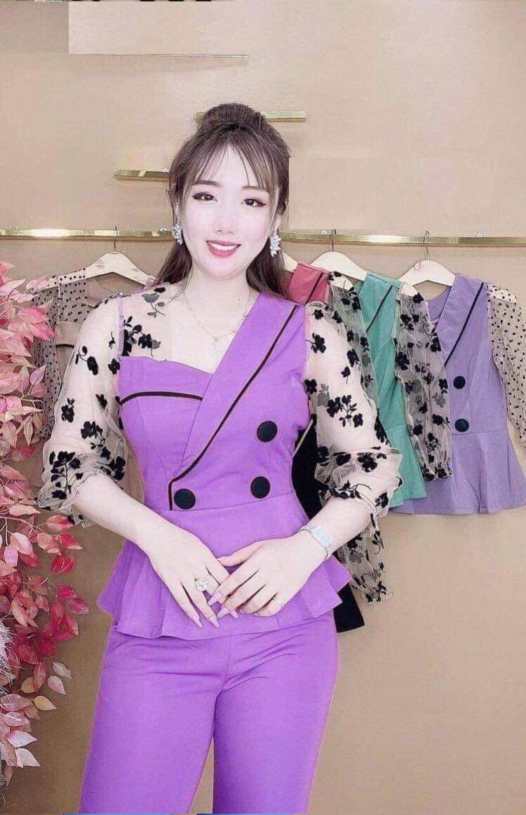 Set bộ quần dài kết hợp áo phối hoa cực xinh