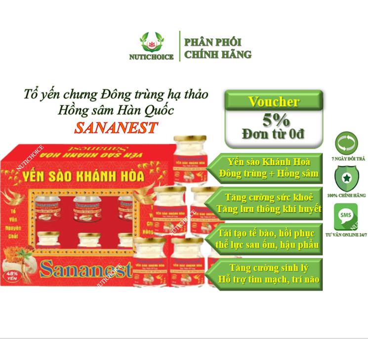 Tổ yến chưng Đông trùng hạ thảo Hồng sâm Hàn Quốc cao cấp SANANEST yến sào Khánh Hoà 48% tăng cường sức khoẻ và sinh lý