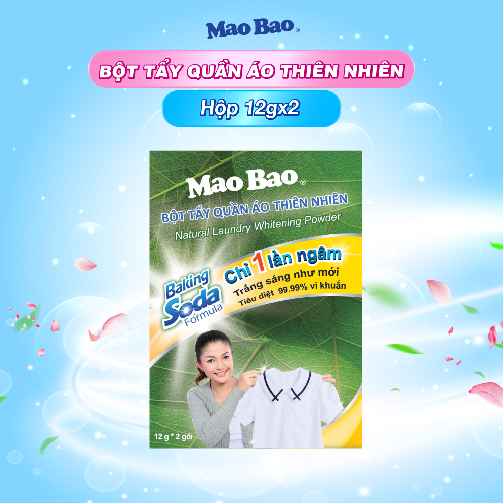 Bột tẩy quần áo thiên nhiên Baking Soda Mao Bao 12g x2 gói tẩy sạch quần áo trắng, chăn ga, không gây kích ứng da