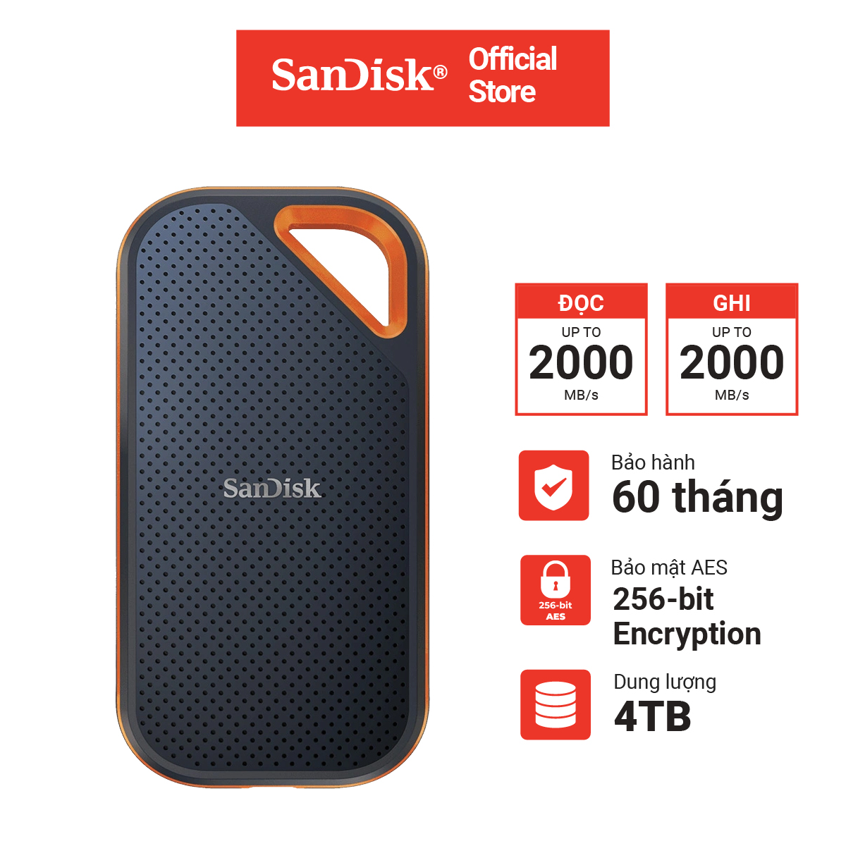 Ổ cứng di động ssd 1tb - 2tb - 4tb sandisk extreme pro v2 e81 2000mb/s