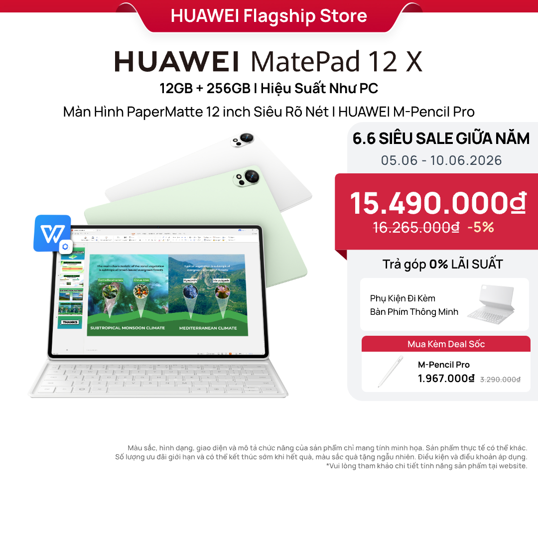 [NEW] Máy Tính Bảng HUAWEI MatePad 12 X 12+256GB | Hiệu Suất Như PC | Màn Hình PaperMatte 12 inch Siêu Rõ Nét | HUAWEI M-Pencil Pro