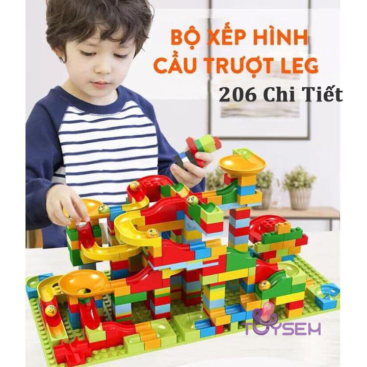 Đồ chơi lắp ráp mô hình cầu trượt thả bi 206 chi tiết J8017, Bộ xếp hình cho bé phát triển tư duy trí não, Quà tặng sinh nhật cho bé