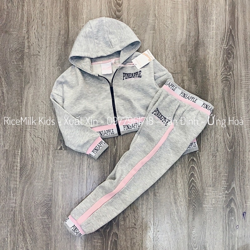 Bộ nỉ hoodie màu ghi phối hồng xuất dư xịn