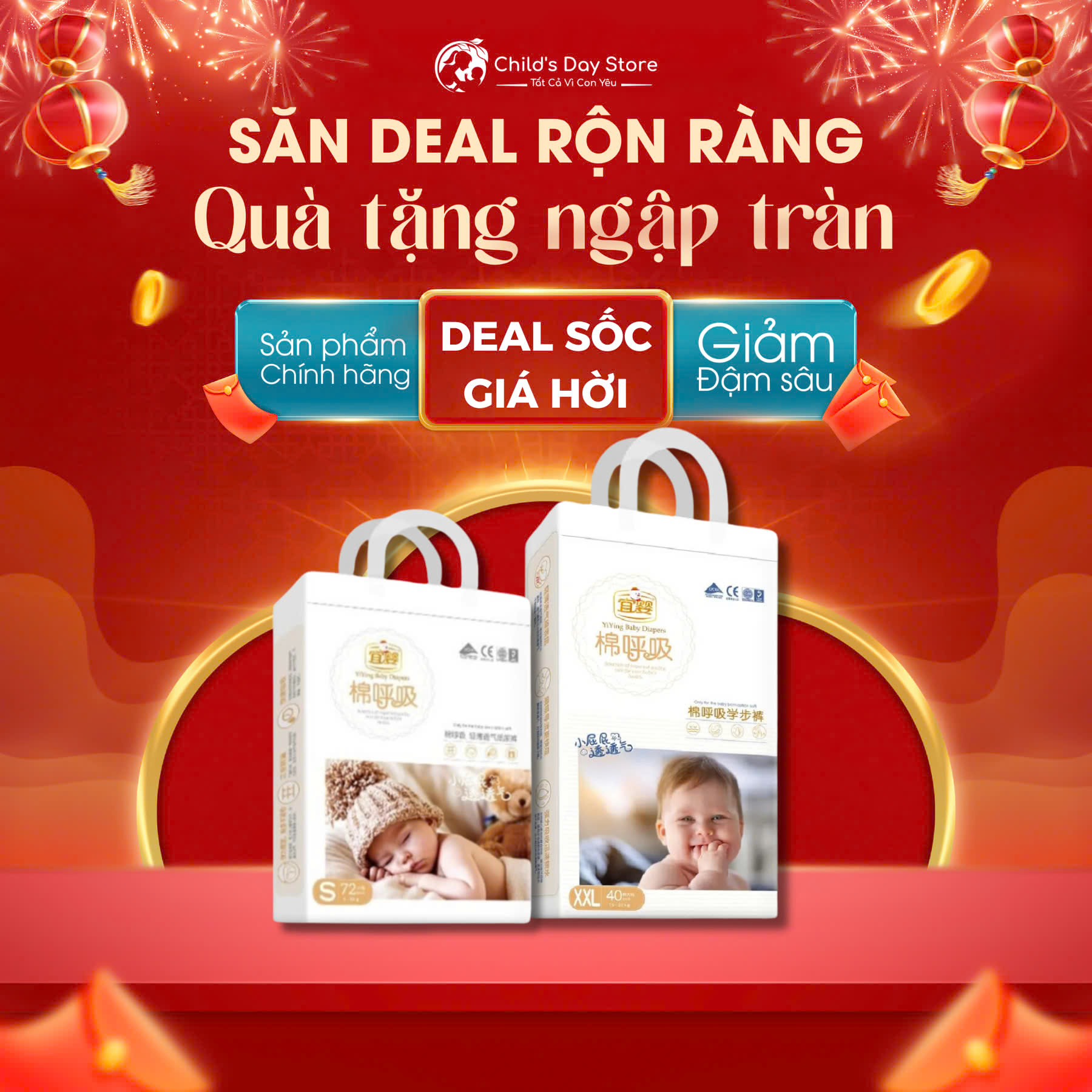 Bỉm Yiying Bông Baby Galaxy Dán Quần NB26 XXl40 L52 M60 XL44 XXXl36 L52 S72 -Childs_day.