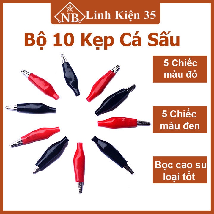 Combo 10 kẹp cá sấu kim loại có bọc nhựa cách điện, nhiều kích cỡ tùy chọn