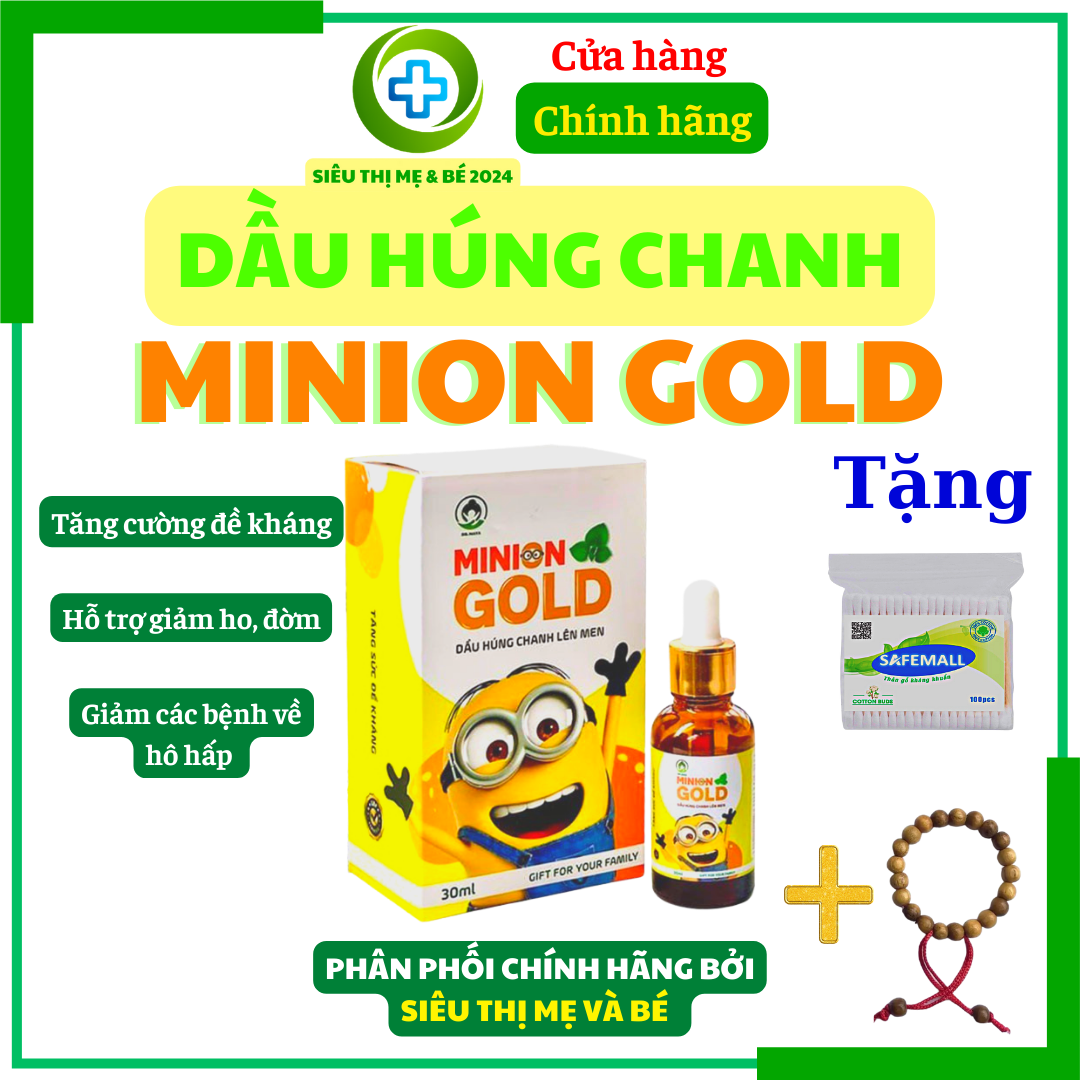Tinh dầu húng chanh minion chính hãng - Húng chanh minion gold - Minion gold - Dầu húng chanh minion gold - Hỗ trợ phòng ngừa ho khàn, sổ mũi nghẹt mũi ở trẻ nhỏ