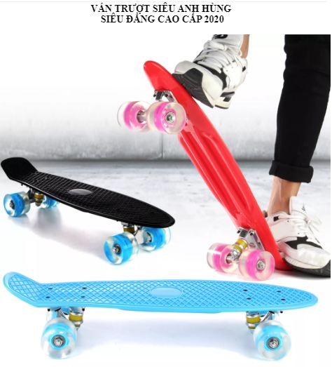 Ván trượt nhựa trẻ em cao cấp,Ván trượt thể thao cao cấp Skateboard cỡ lớn bánh cao su đục mẫu mới 2021,Ván Trượt 4 Bánh, Chất Lượng Nhựa Dẻo, Bánh Xe Có Led (Kích thước dài 60cm)