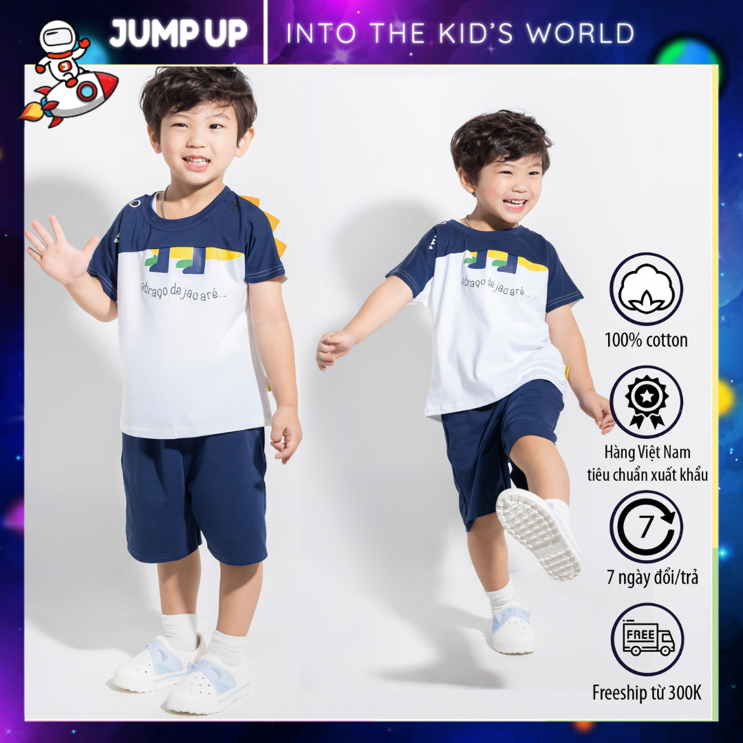 Bộ thun cá sấu bé trai, bộ quần áo cotton họa tiết cá sấu siêu cute, mềm mịn đáng yêu cho bé trai jump up
