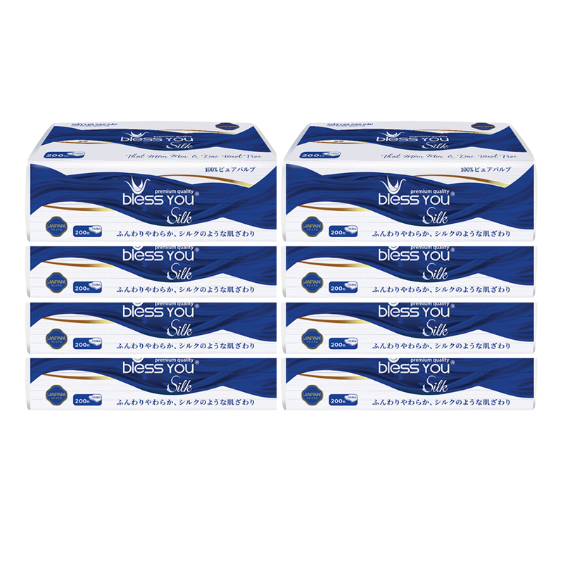 [HCM]Combo 8 gói khăn giấy lụa Bless You Silk cao cấp 200 tờ mềm mịn dai tiện dụng
