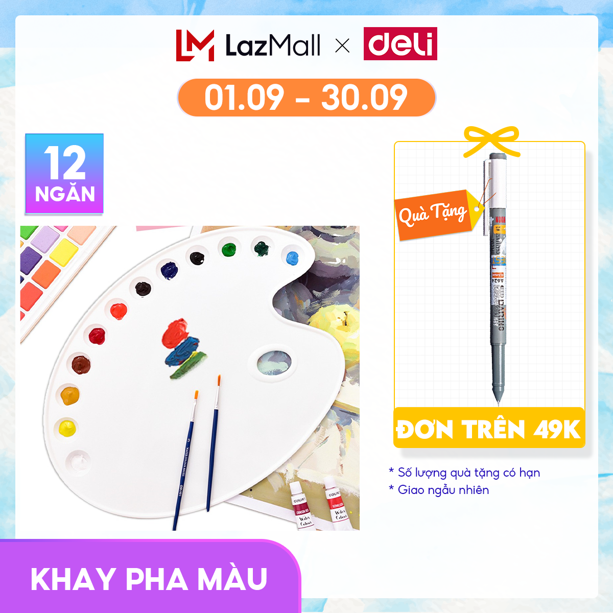 Khay Pha Màu DELI Có Lỗ Cầm Tay 1 Khay 3/ 12 Ngăn - 68300/68305