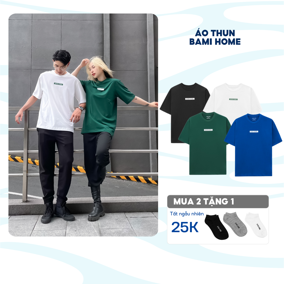 Áo thun cổ tròn unisex BAMI HOME form rộng oversize phong cách năng động dành cho nam nữ AUN01