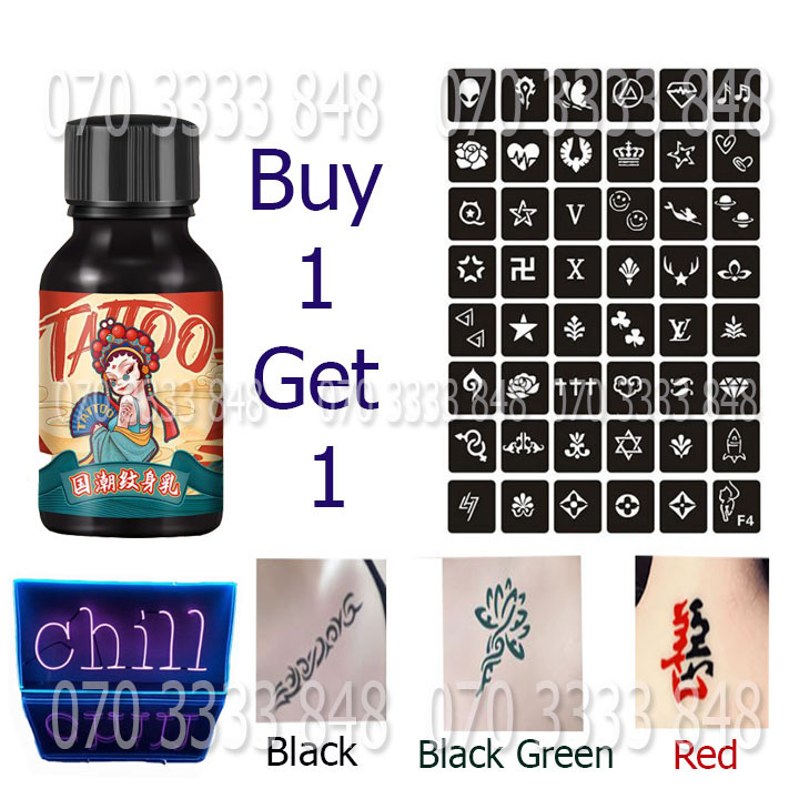 Mực Xăm Tạm Thời Cao Cấp 3 Màu Tặng 1 Khuôn + Sticker No.1