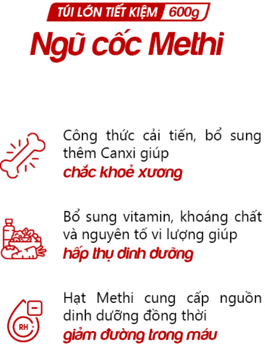 Bột ngũ cốc Methi Việt Đài 600g15 gói x 40g Mẫu Mới Công Thức Cải Tiến