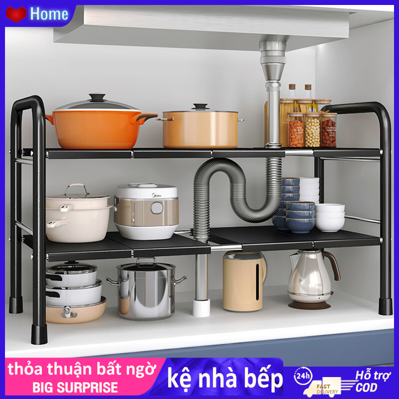 Homesence kệ gầm bếp để xoong nồi chảo dưới gầm bồn rửa, kệ để đồ nhà bếp đa năng tiện lợi khung inox
