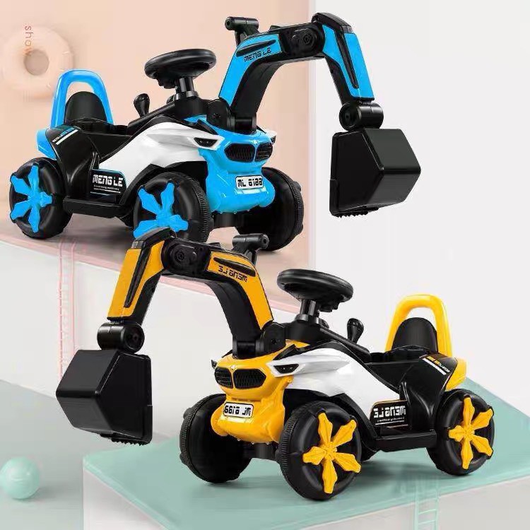 Xe cẩu chòi chân và cẩu điện 668 đồ chơi cho bé vận động có nhạc đèn