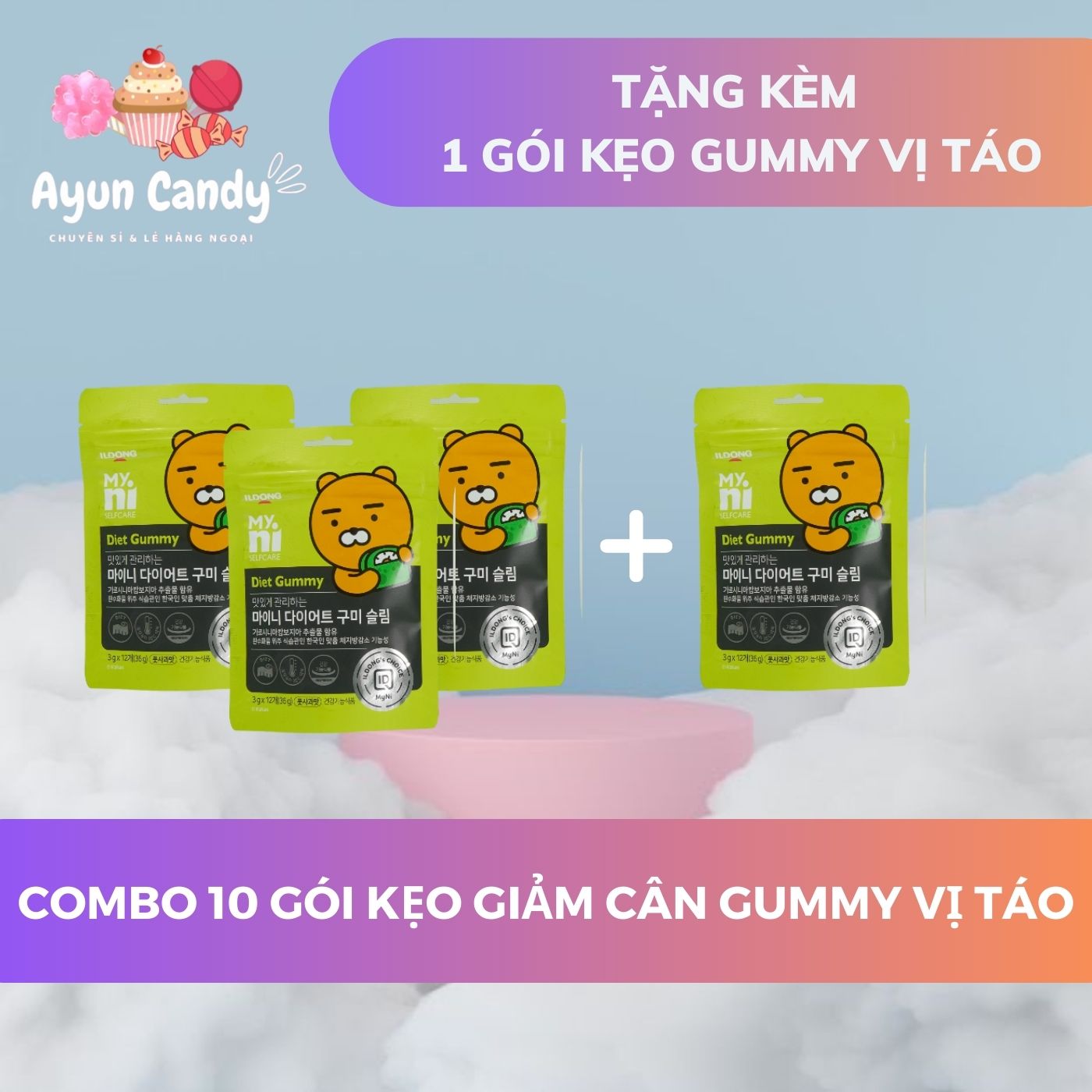 Combo 10 gói Kẹo Táo Giảm Cân Myni Selfcare Diet Gummy ILDONG Hàn Quốc Gói