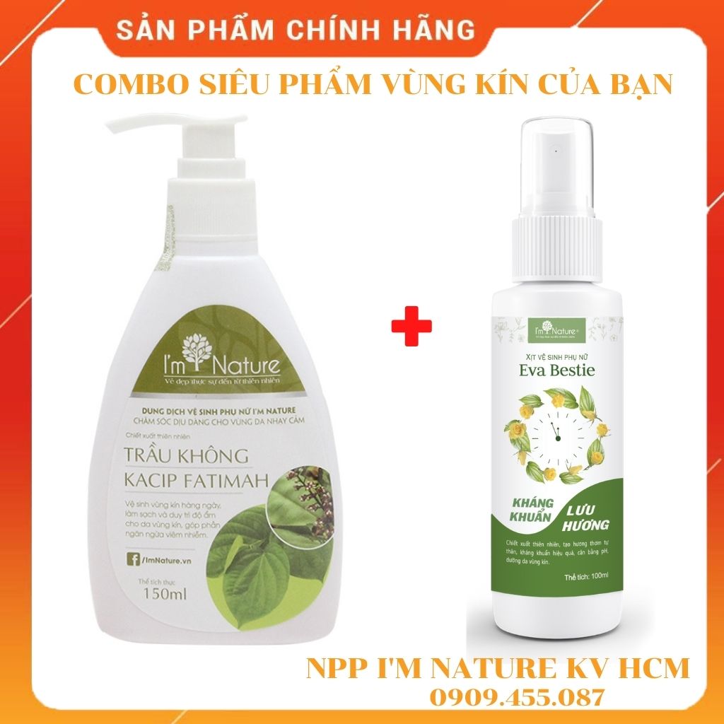 Chính Hãng 100% 💖Bộ Sản Phẩm Chăm Sóc Vùng Kín Phụ Nữ I’M NATURE - Dung dịch vệ sinh phụ nữ I'M NATURE 150ml + Xịt vệ sinh phụ nữ Eva Bestie I’M NATURE 50ml.