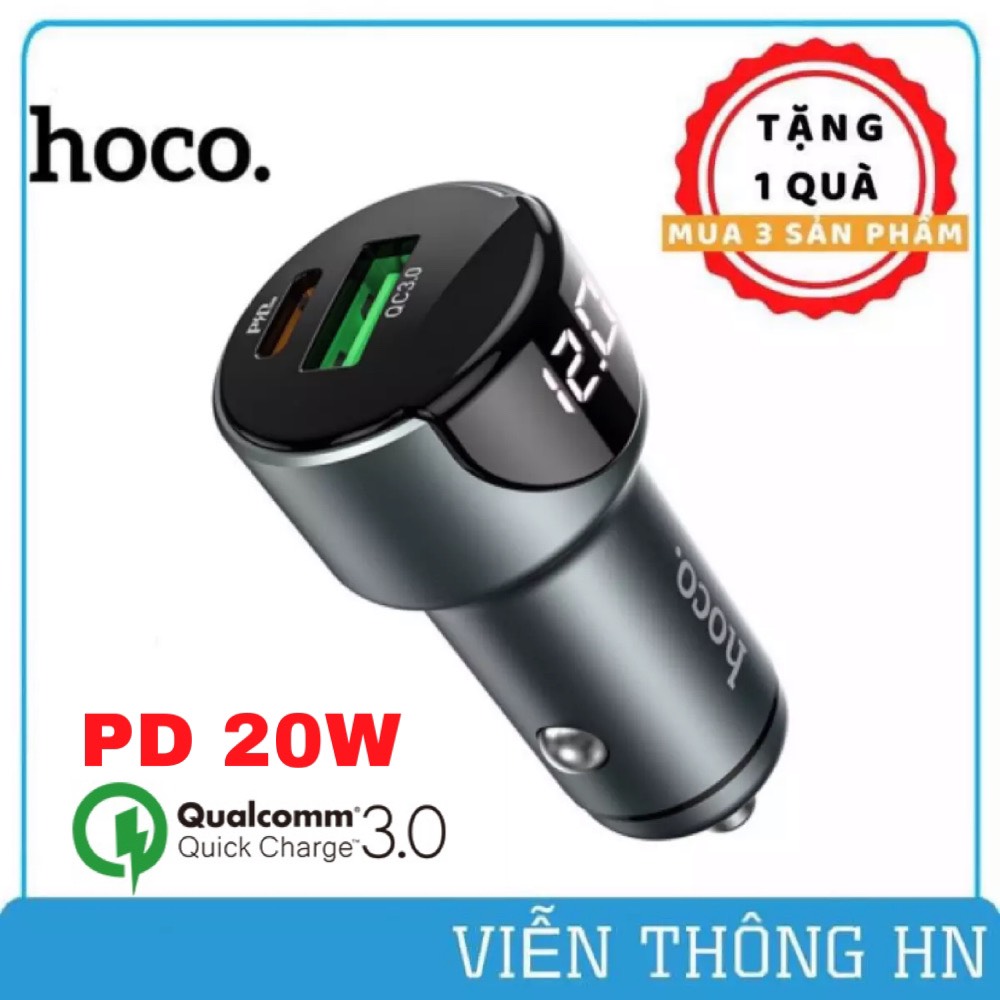 Tẩu sạc nhanh oto xe hơi qc 3.0 pd 20w hoco df42 2 cổng sạc usb và type c ...