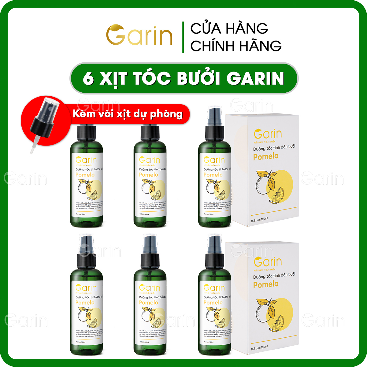 Bộ 6 chai tinh dầu bưởi xịt mọc tóc pomelo Garin dưỡng tóc kích mọc tóc giảm rụng tóc rõ rệt cho tóc dày và dài hơn gấp 2 đến 3 lần