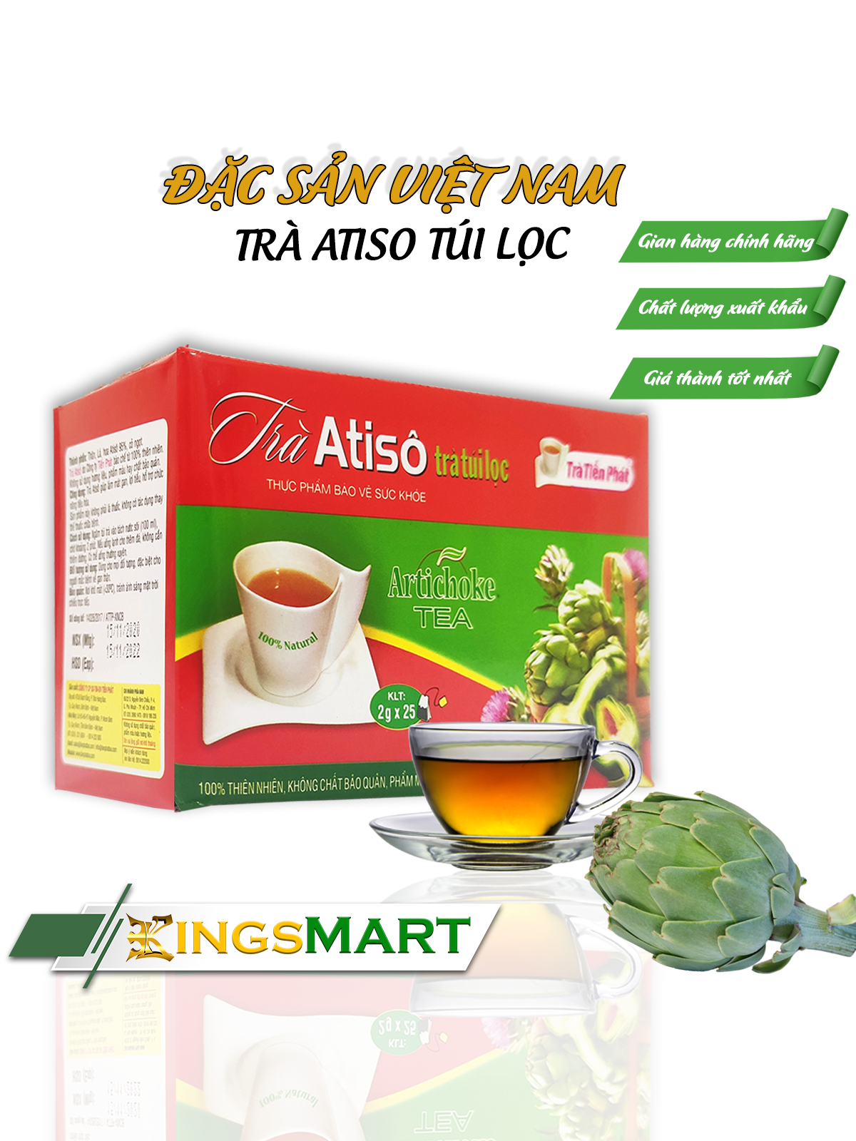 Trà Atiso Túi Lọc 50g - Thương hiệu TIẾN PHÁT - Đặc sản Quy Nhơn - Hộp 25 túi lọc x 2G/Túi lọc - Kingsmart