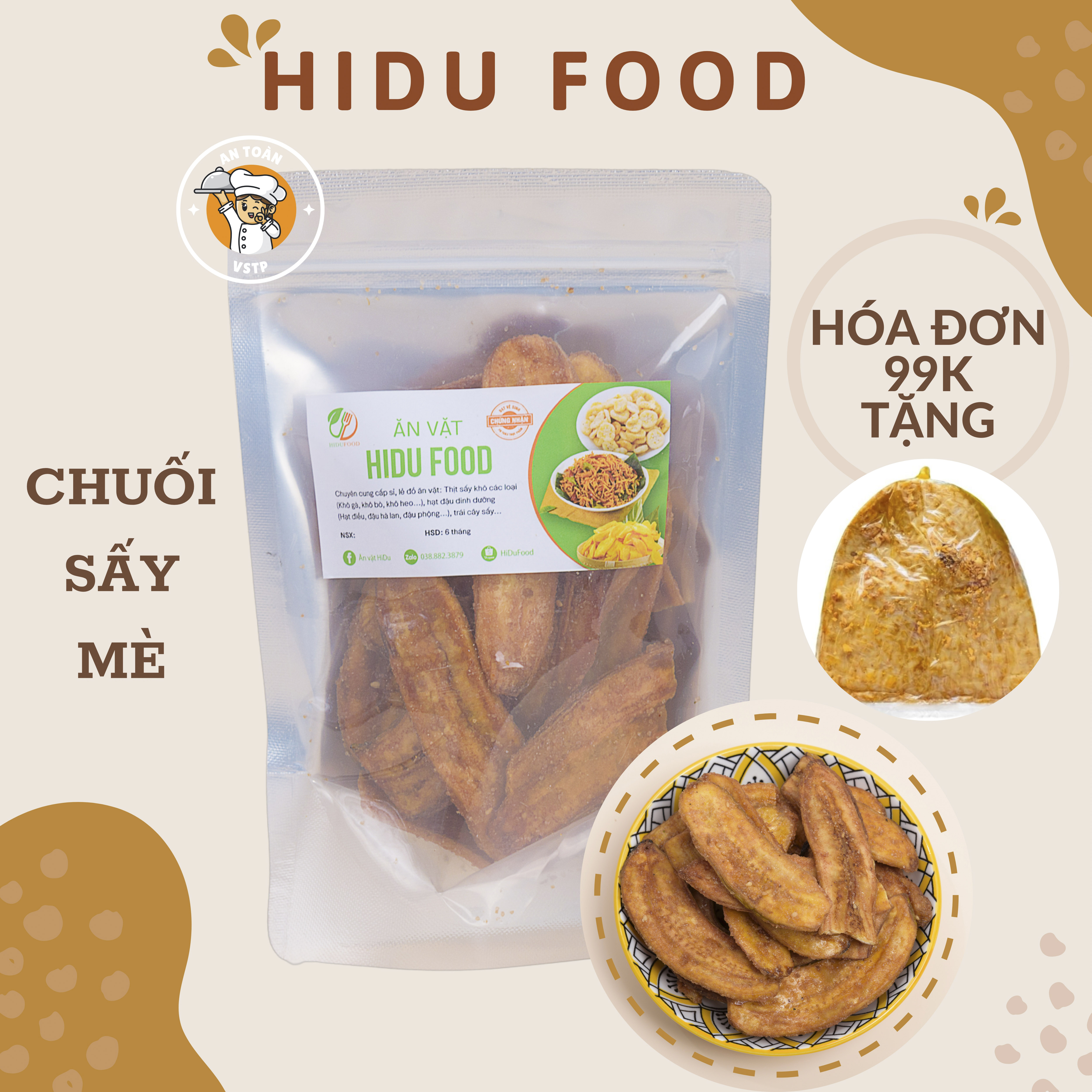 Chuối sấy mè gừng HiDuFood 100gr giòn không vụn