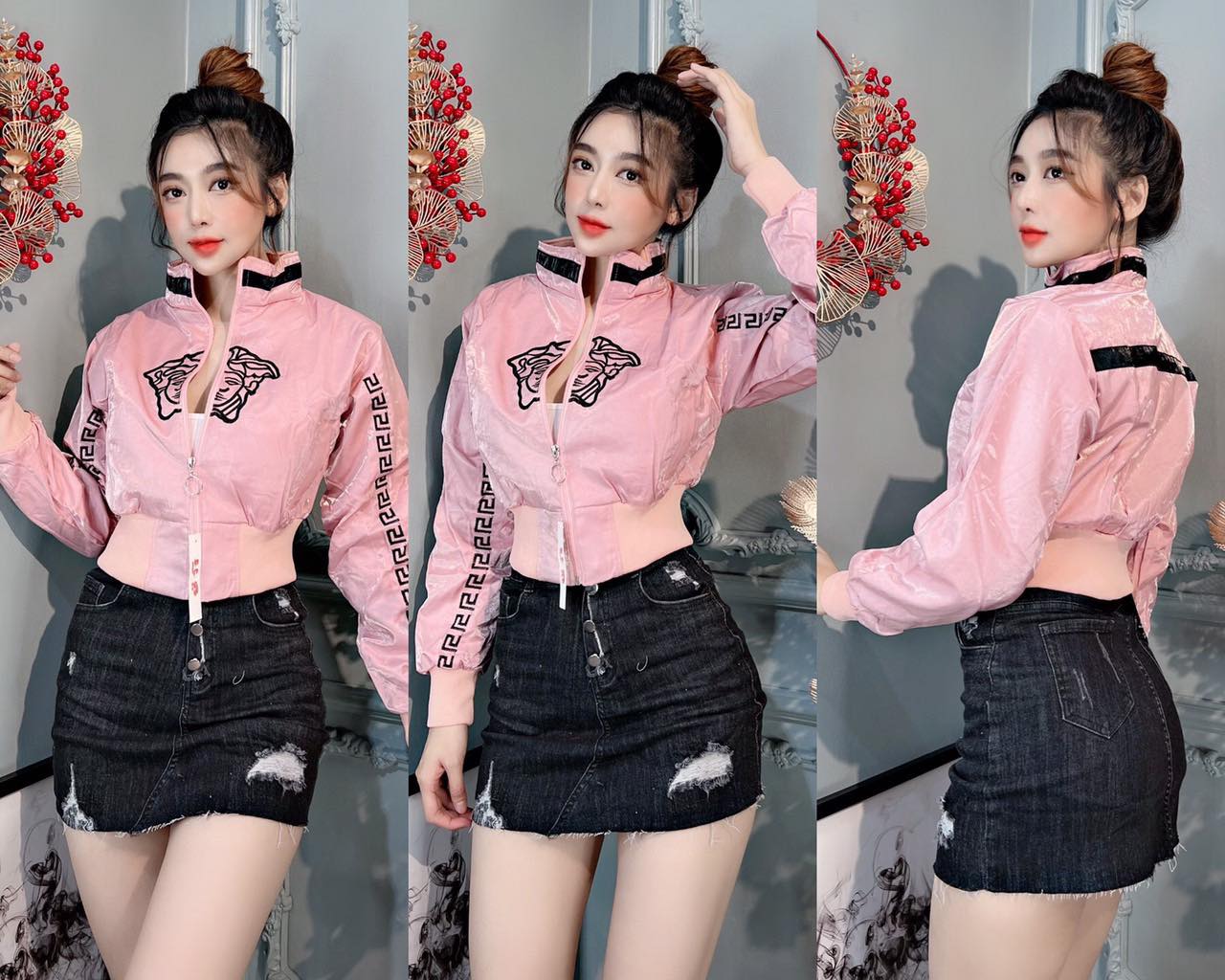 Áo Khoác Chống Nắng Nữ Phom Chuẩn Lửng Croptop Viền Sau Lưng Cực Xinh Áo Khoác Thêu Logo Verssacce Thương Hiệu Đẹp Xuất Sắc
