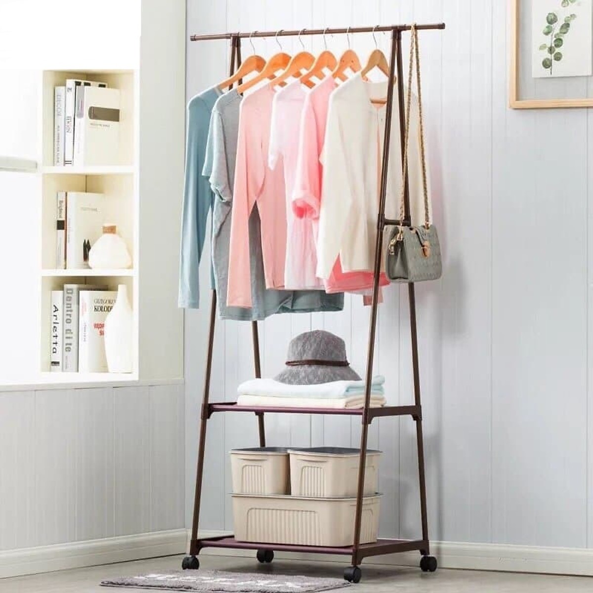 [ CÓ BÁNH XE DI CHUYỂN ] Kệ chữ A để đồ. treo quần áo đa năng! Giàn phơi có bánh xe chữ A- Giá treo đồ ngủ có bánh lăn. Kệ treo quần áo hình chữ A có bánh lăngiá treo quần áo chữ A 2 tầng-