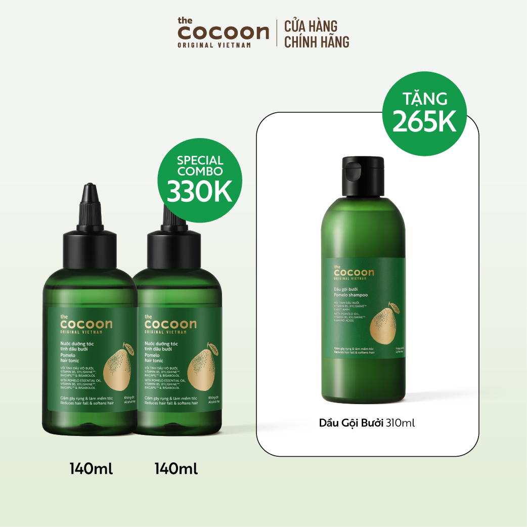  SPECIAL COMBO 2 chai Nước Dưỡng Tóc Tinh Dầu Bưởi Cocoon 140ml - tặng dầu gội bưởi 310ml 
