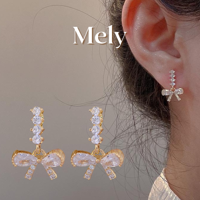 Bông tai nơ hạt pha lê - mely 731