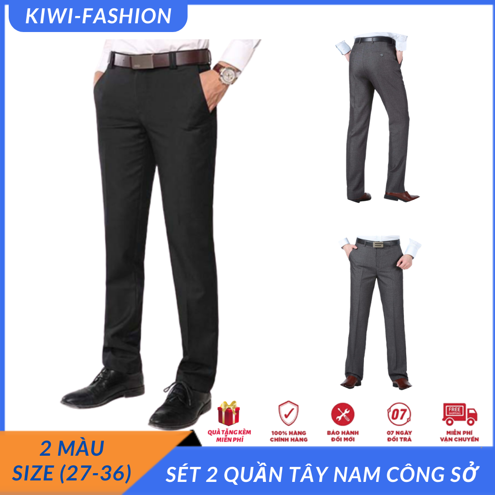 Sét 2 Quần Tây Nam Công Sở Phom Ống Suông Màu Đen Size 27 Đến 36