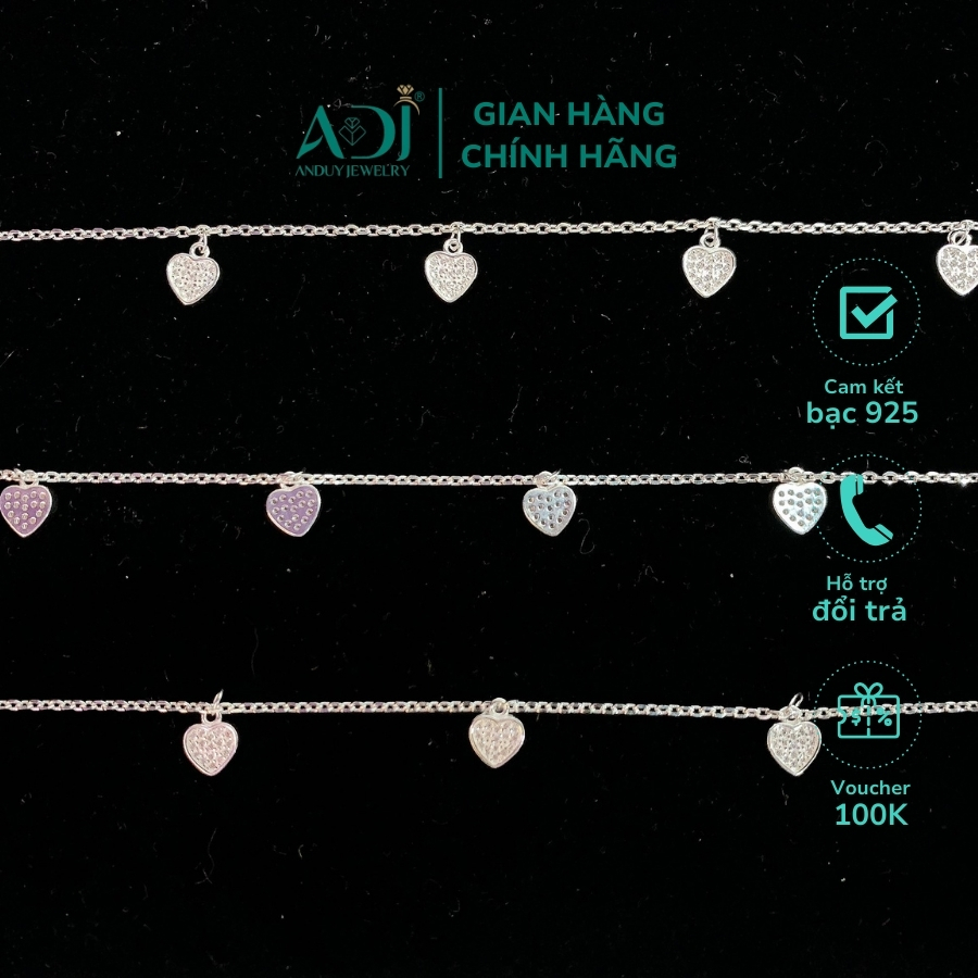Lắc chân nữ trái tim bạc 925 an duy jewelry - slc13473