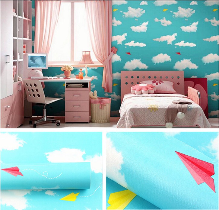 5 mét decal giấy dán tường khổ 45cm có sẵn keo - mây trắng xanh ngọc ms852