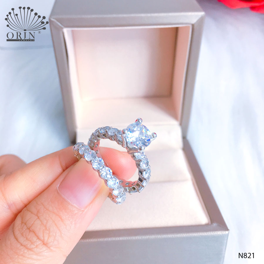 Set 2 nhẫn bạc nữ đính đá thời thượng thanh lịch Orin N821