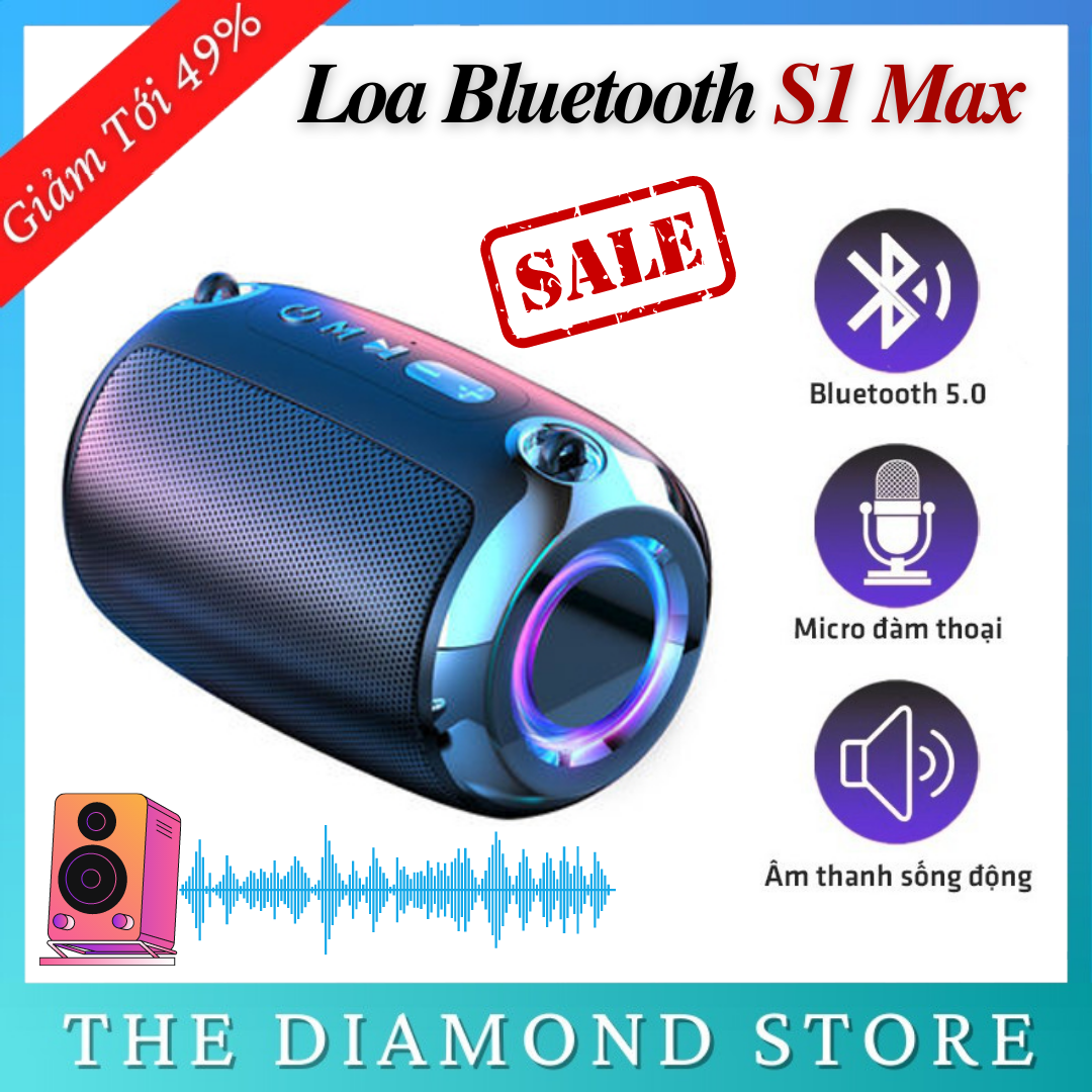 Loa Bluetooth Mini S1 Max Bản Có Đèn Led RGB Âm Bass Mạnh Mẽ Pin Trâu Lên Tới 3000mAh - Loa Máy Tính , Loa Không Dây , Loa Karaoke
