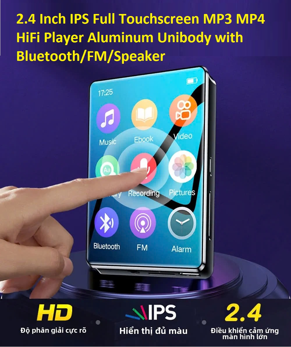  Máy Nghe Nhạc MP3 IPS 2.4 Inch 128GB Cảm Ứng Vỏ Nhôm Bluetooth 5.2 Âm Thanh Chất Lượng Cao FM Recorder Speaker LiPo Battery 
