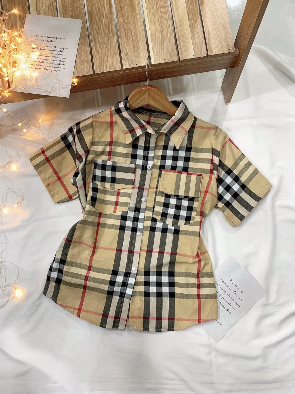 Áo somi 2 túi sọc caro kate dệt dày mịn thời trang