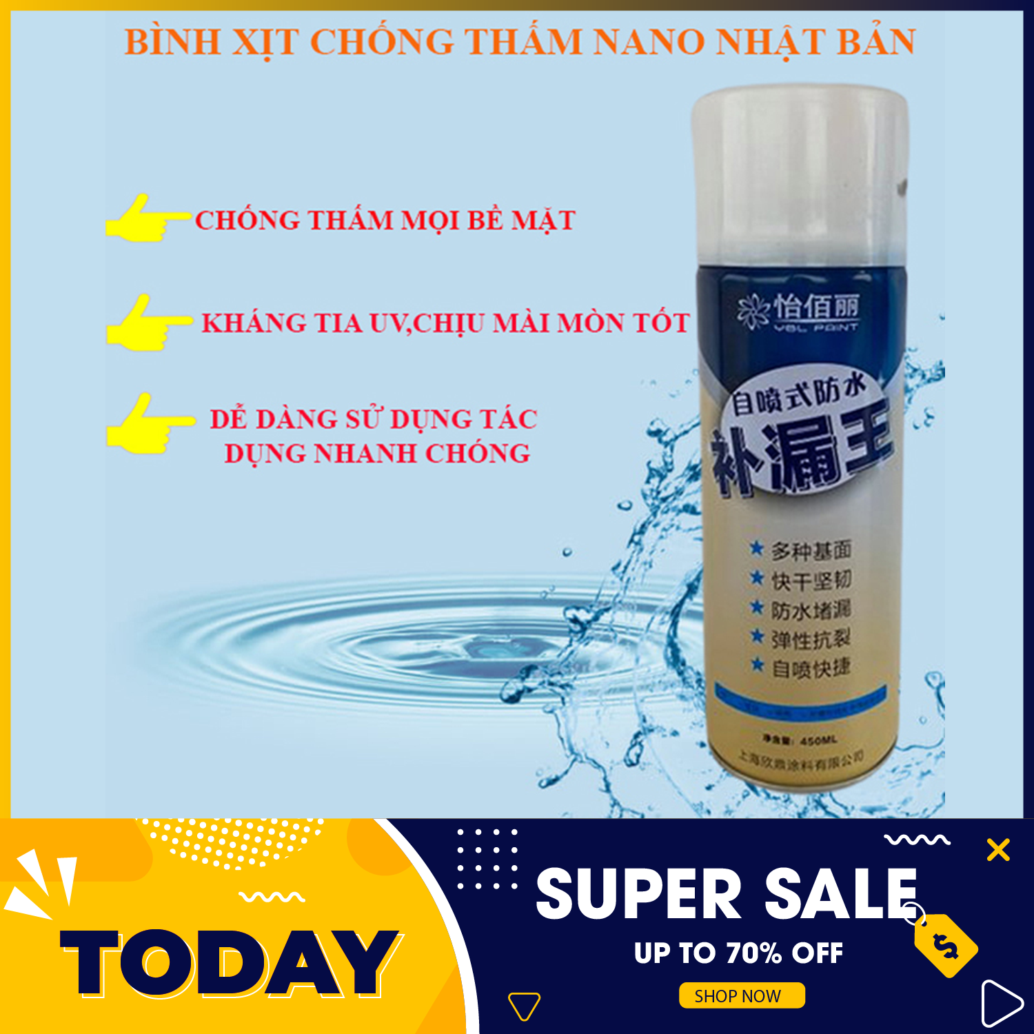 Bình xịt chống thấm - Bình sơn xịt chống thấm đa năng, sơn chống thấm,  bình xịt chống thấm - dung tích 450 ml-Chống thấm, vá tường, chống dột - Thích hợp cho mọi bề mặt ( Sơn màu trắng)