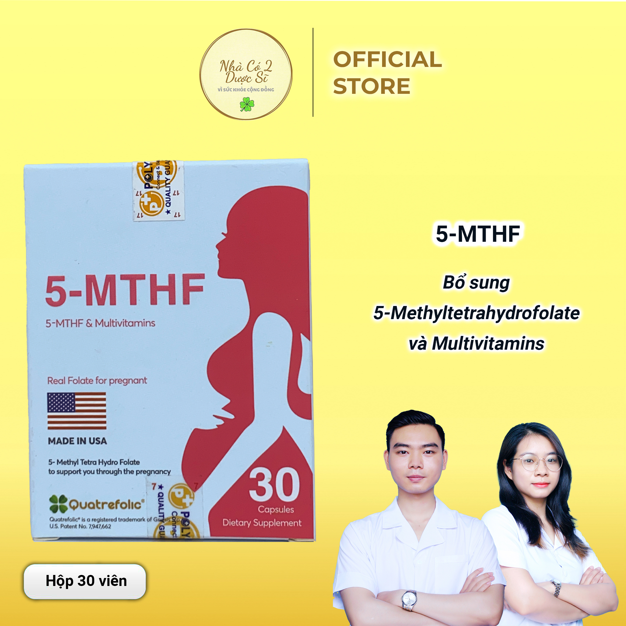 5-MTHF hộp 30 viên - bổ sung 5-Methyltetrahydrofolate cho Phụ nữ RLCH acid folic, có dự định sinh con, trong thai kỳ