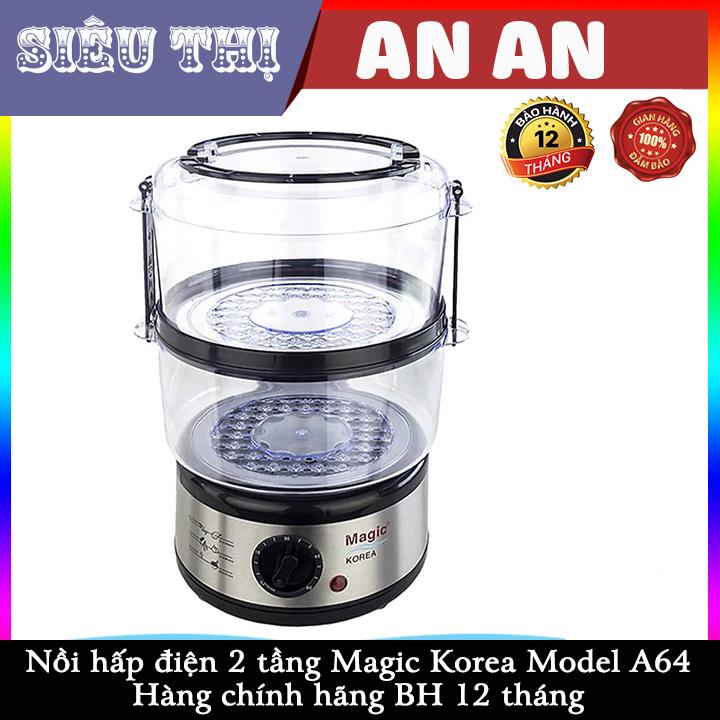 Nồi Hấp Thực Phẩm 2 Tầng Magic Korea 5 Lít A64 Công Suất 500W  hấp thịt, rau, củ quả, cá, trứng....Bảo Hành 12 tháng