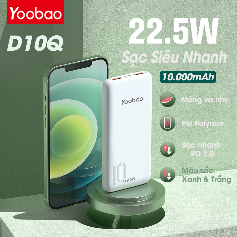 Pin Sạc Dự Phòng Yoobao D10Q Dung Lượng 10000mAh Sạc Nhanh Type-C 22.5 Xách Tay Cầm Tay Mini Tiện Dụng [HÀNG CHÍNH HÃNG]