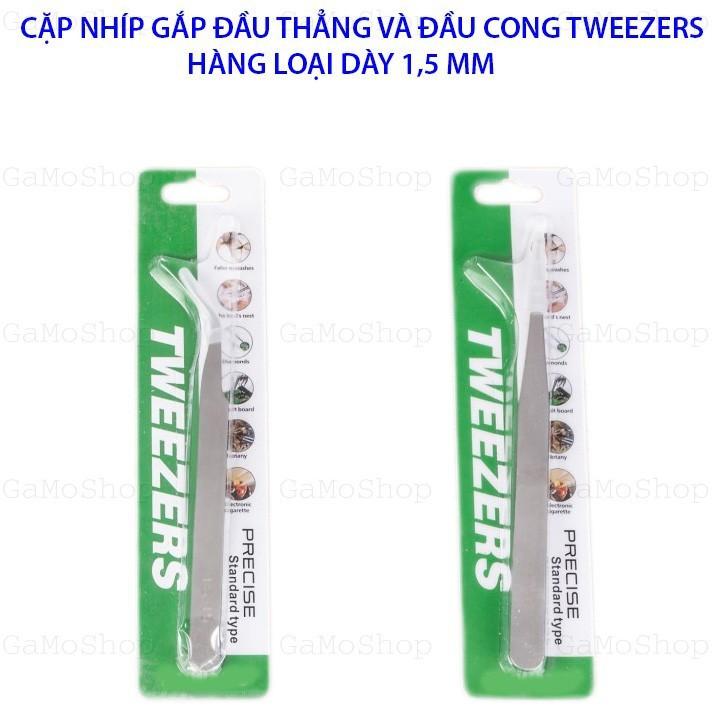 [HCM]Bộ 2 Nhíp gắp đầu thẳng và đầu cong TWEEZERS loại dày 15MM