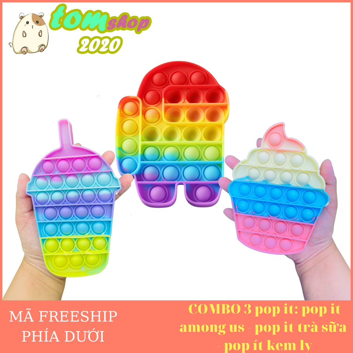 COMBO 3 pop it: pop it among us - pop it trà sữa  - pop ít kem ly