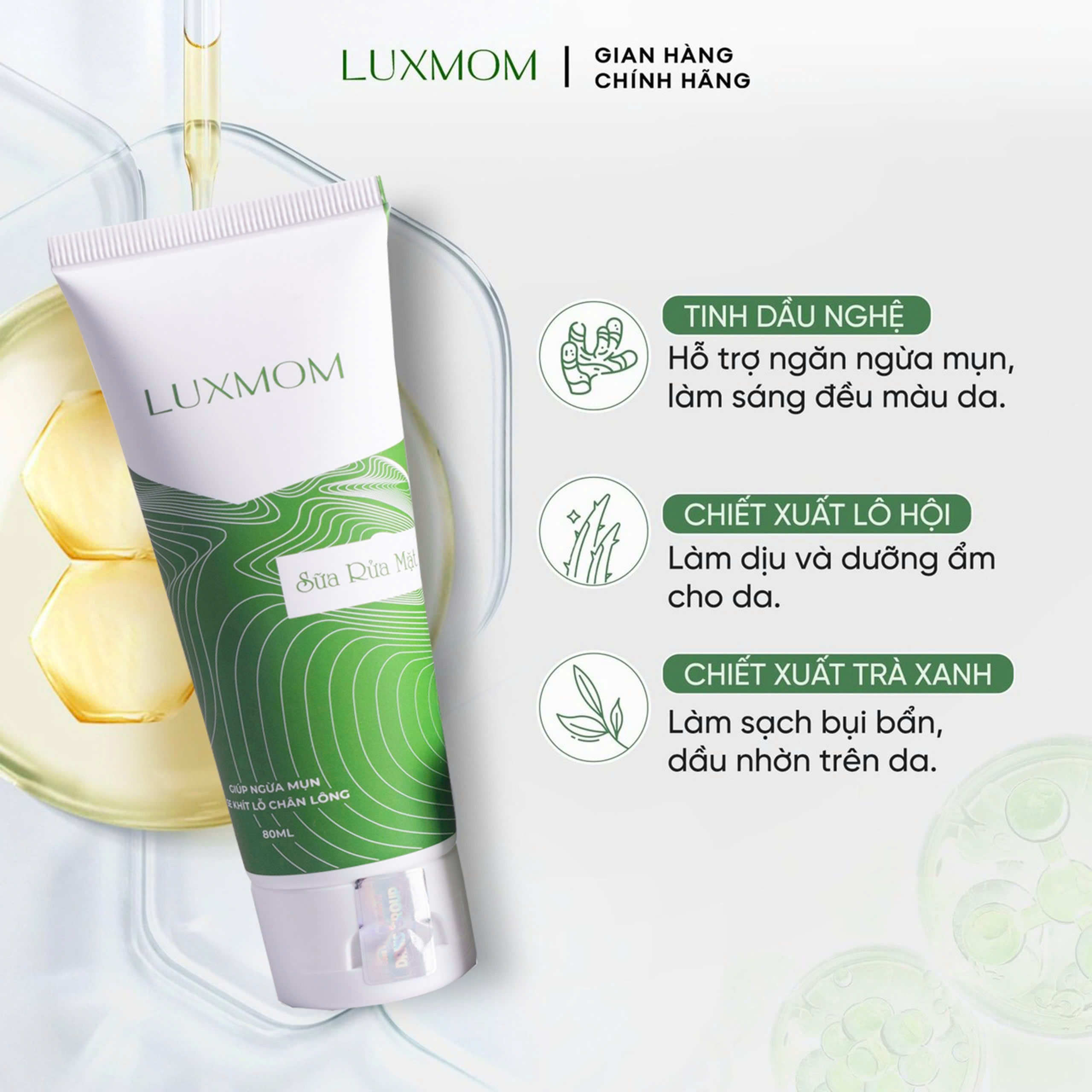 Sữa Rửa Mặt Luxmom Cấp ẩm Sạch Sâu Ngừa mụn Da Sáng mịn An toàn cho Mẹ bầu và Sau sinh