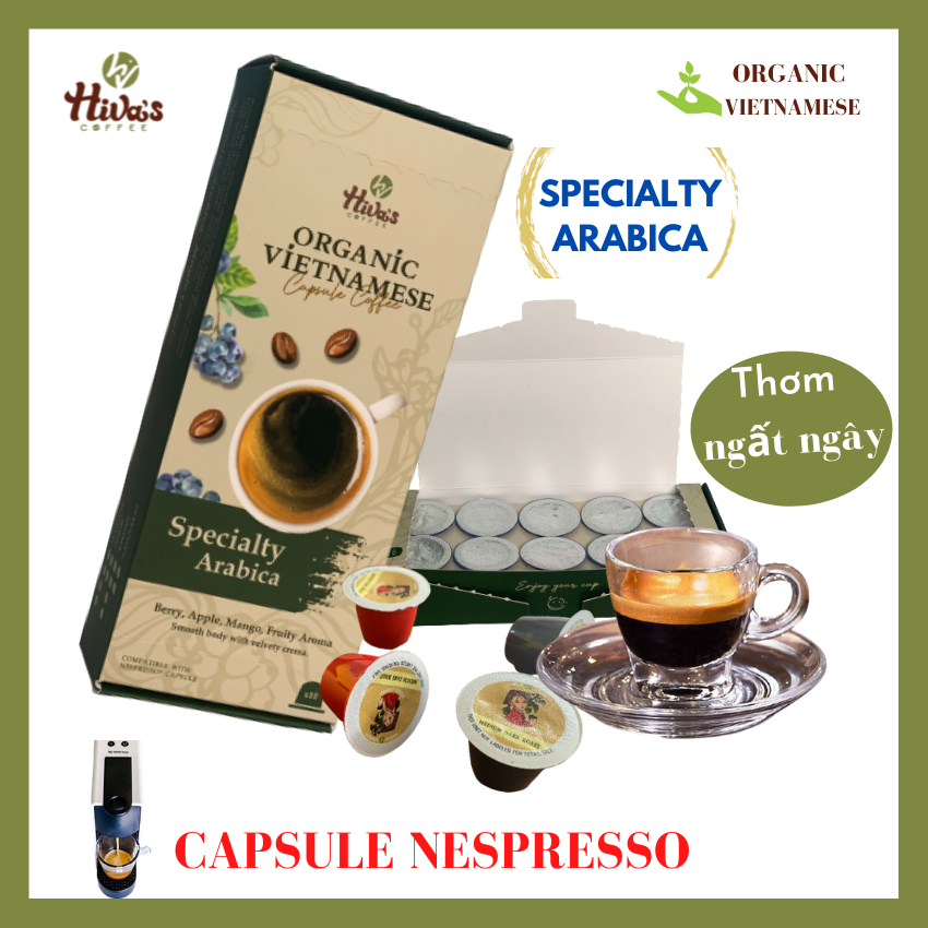 Cà phê viên nén Nespresso HIVA S COFFEE hộp 10v nhôm Organic Vietnamese