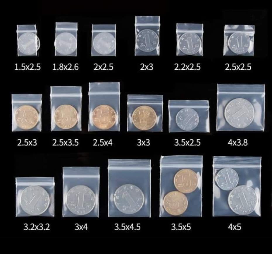 100 cái túi zip nhỏ viền trắng đủ size từ 1.5x2 đến 4x4cm, loaị dày đẹp