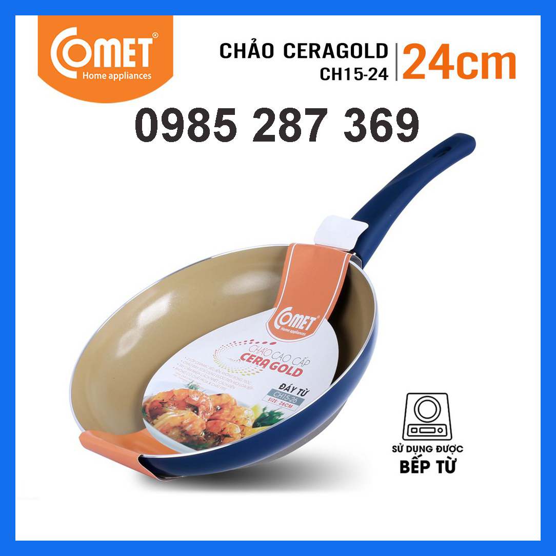Chảo chống dính cao cấp ceragold đáy từ comet - ch15-24 size 24cm