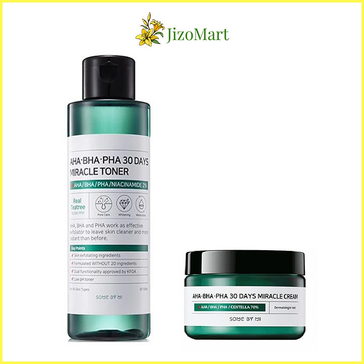 Combo Nước Hoa Hồng, Kem Dưỡng Tràm Trà Giảm Mụn, Dưỡng Da Some By Mi AHA-BHA-PHA 30 Days Miracle (Toner + Cream)