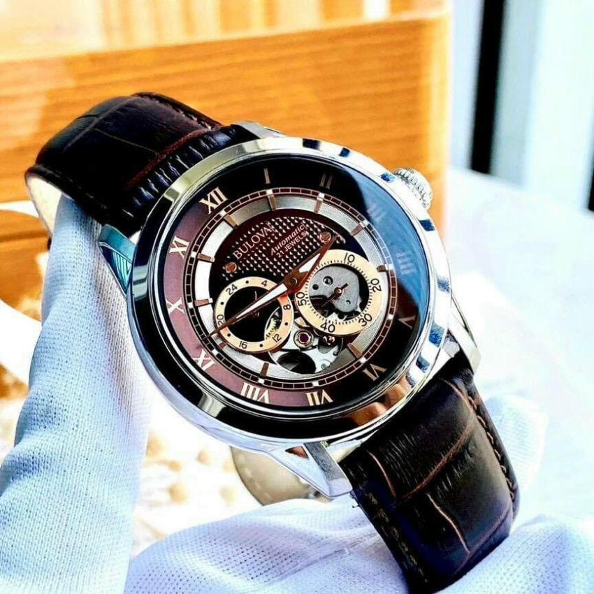 Đồng hồ nam dây da BUL0VA 96A119 AUTOMATIC size 40mm fullbox vỏ thép không gỉ chống nước đồng hồ nam sang trọng